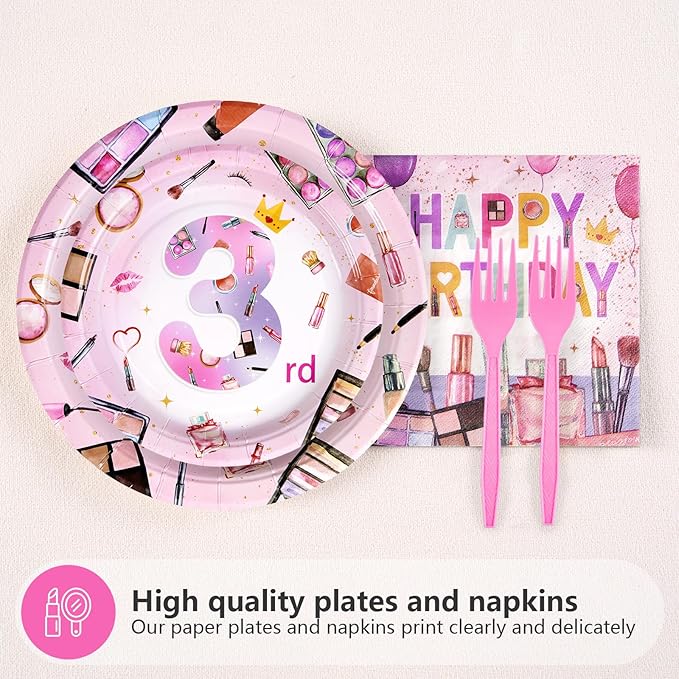 96 Pcs Threenager Birthday Decorations Girl Makeup Spa 3rd Birthday