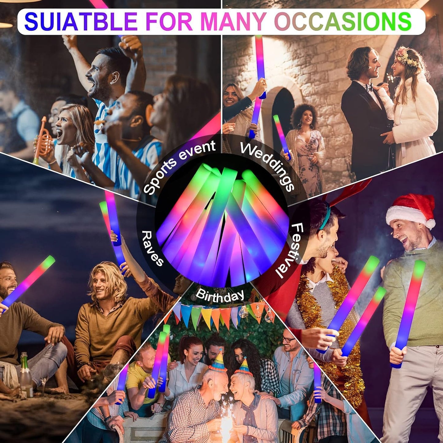 LifBetter Light Up Glow Sticks Bulk, LED Foam Sticks in The Dark with