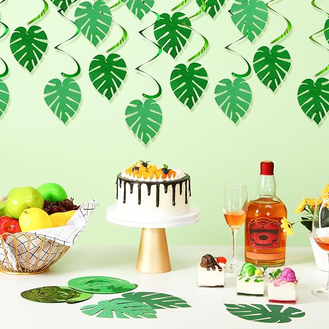 64 Pcs Hawaiian Luau Party Palm Leaves Swirl Decorations Hanging