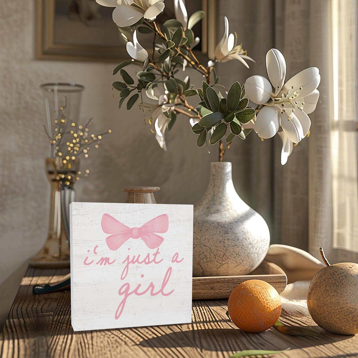CUANFDDSF Trendy Pink Bow Coquette Room Decor Wooden Box Sign,