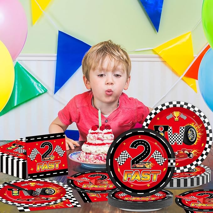 96 Pcs Race Car 2nd Birthday Party Supplies Hot Car Checkered