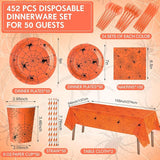 452 Pcs Halloween Spiderweb Supplies Tableware for 50 Guests Orange