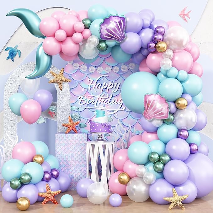 Mermaid Balloon Garland Arch Kit Pastel Pink Purple Teal Blue