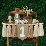 Boho Nude 1st Birthday Highchair Wood Bead Tassel Garland Conical