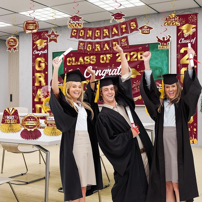 Graduation Decorations 2026 Maroon and Gold Graduation Party Decor