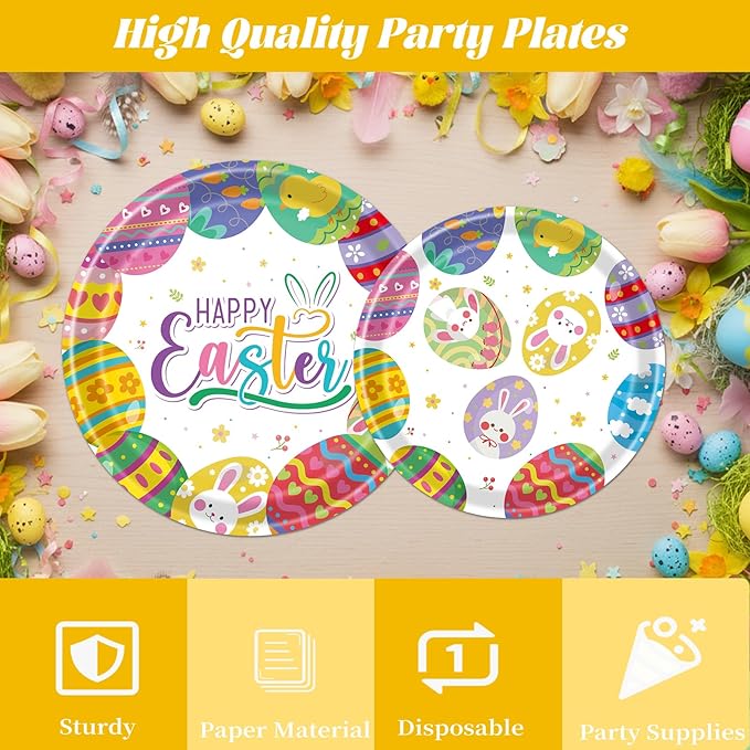 Easter Plates and Napkins Sets 96PCS Happy Easter Bunny Disposable