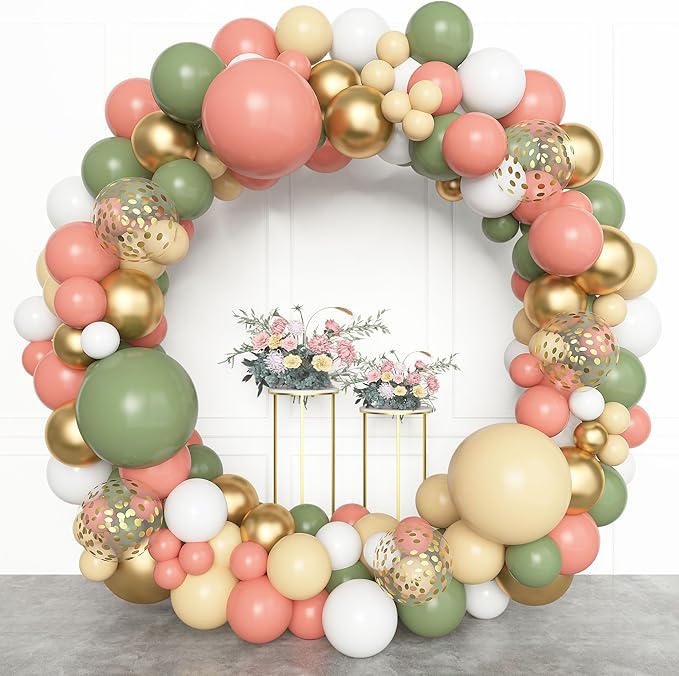 Amandir 153pcs Retro Green Pink Balloon Garland Arch Kit, Different