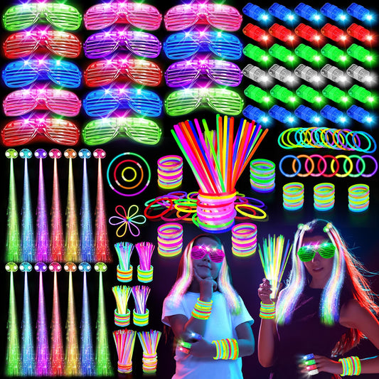 SHQDD 158 PCS Glow in the Dark Party Supplies, 14PCS LED Glasses,