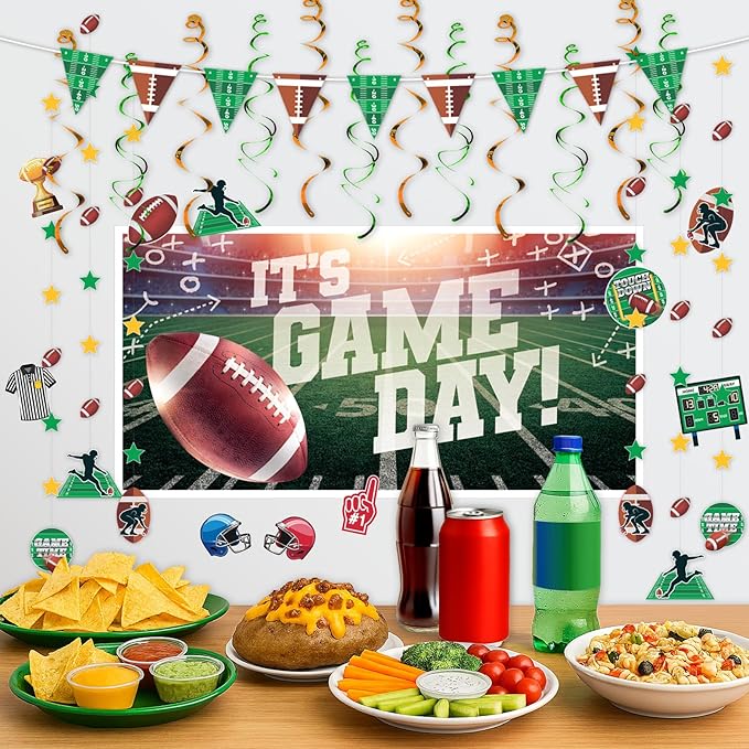32 Piece Football Party Decoration Kit Banners Foil Swirls Garlands