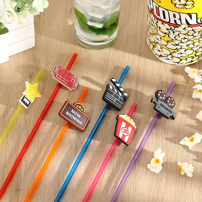 24 Pack Movie Night Party Supplies Movie Night Drinking Straws PET