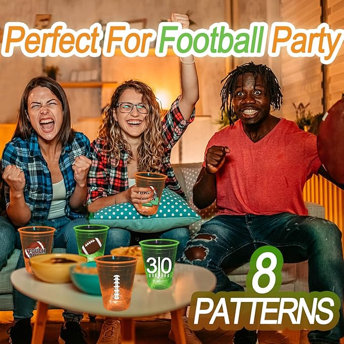 mishunyus 24 Pcs Glow Football Cups Decorations, Superbowl Party