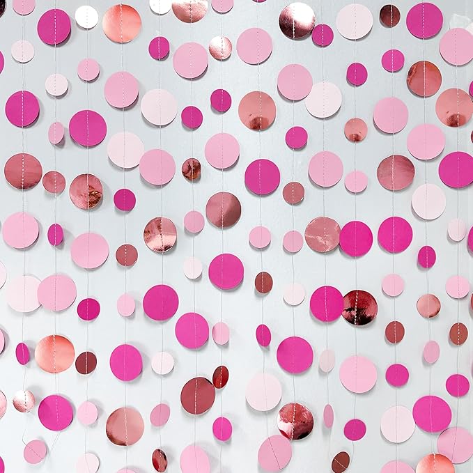 Hot Pink Rose Gold Party Decorations Circle Dots Garland Hanging