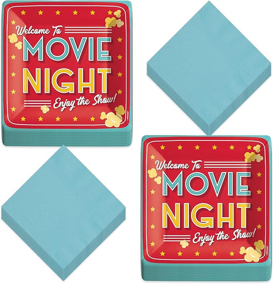 Movie Night Snack Bar Theater Popcorn Paper Dinner Plates and Lunch