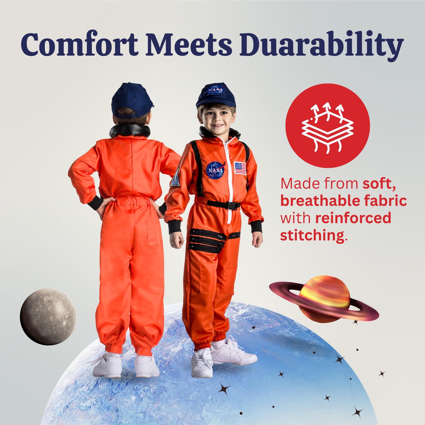 Dress Up America Kids NASA Astronaut Costume – Orange Space Suit with