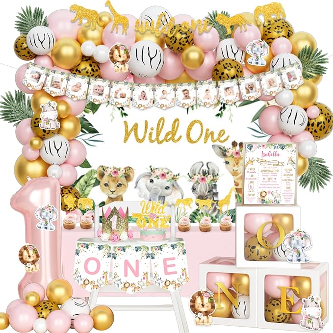 130 PCs Wild One Birthday Decorations Girl Hombae Safari Jungle