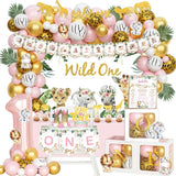 130 PCs Wild One Birthday Decorations Girl Hombae Safari Jungle