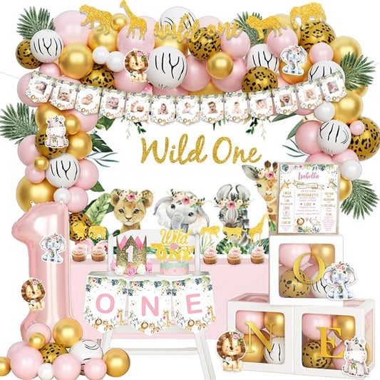 130 PCs Wild One Birthday Decorations Girl Hombae Safari Jungle