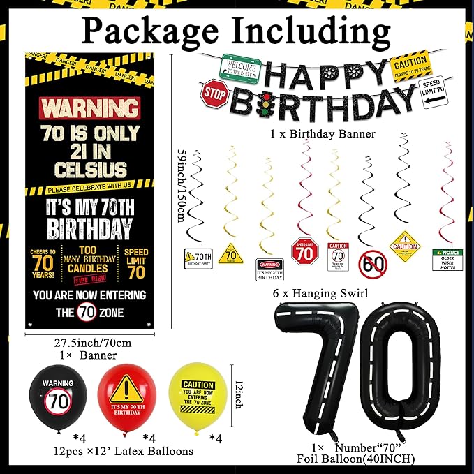 70th Birthday Decorations Men Women Caution Logo 70 Is Only 21 in
