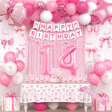 14th Pink Birthday Decorations for Girls, Pink Bow Coquette Birthday