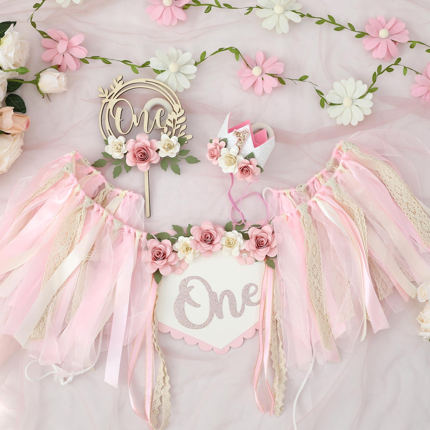 HODIHIWI Wildflower 1st High Chair Banner Birthday Decorations Fo Ligh