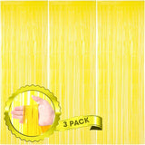 Voircoloria 3 Pack 3.3 x 8.2 ft Pastel Yellow Foil Fringe Backdrop