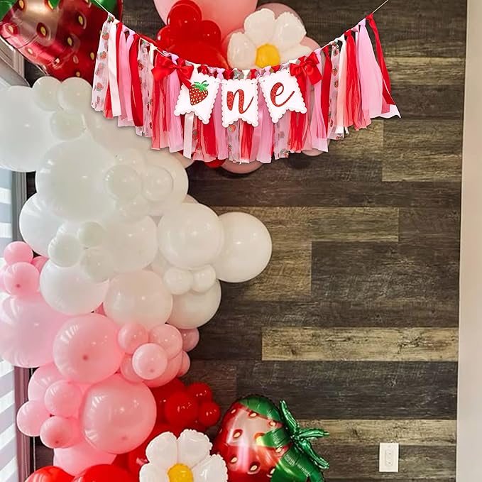 Strawberry One High Chair Banner Strawberry 1st Birthday Party