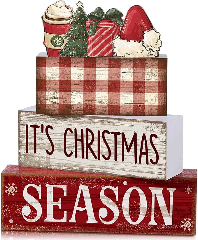 4 Pcs Christmas Table Decoration Wooden Hot Cocoa Santa Hat
