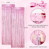 Voircoloria 2 Pack Light Pink Foil Fringe Backdrop Curtains, Tinsel