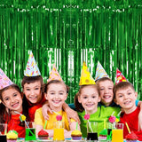 2 Pack Green Tinsel Curtain Party Backdrop, 3.2Ft x 8.2Ft Metallic