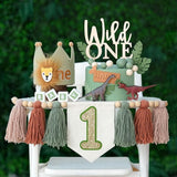 Wild One 1st Highchair Wood Bead Tassel Garland Lion Crown Hat
