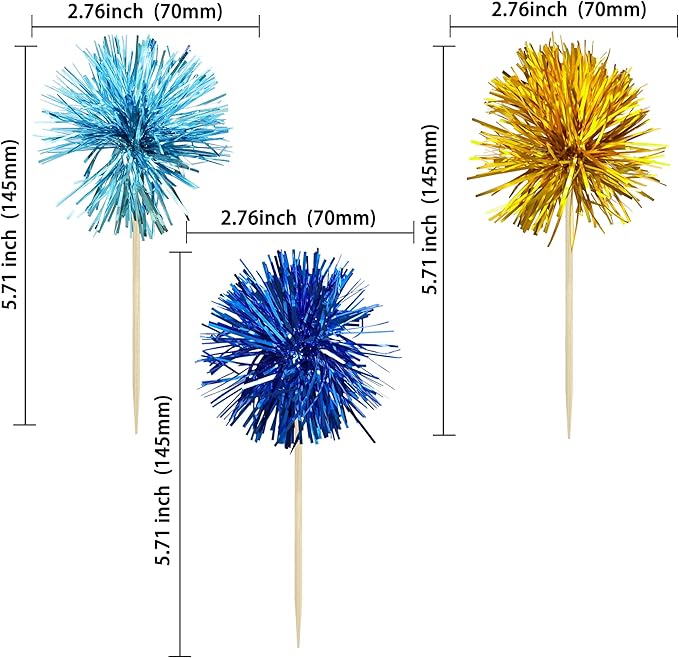 Gyufise 30Pcs Foil Firework Cupcake Toppers Sparkle Tinsel Cake #32