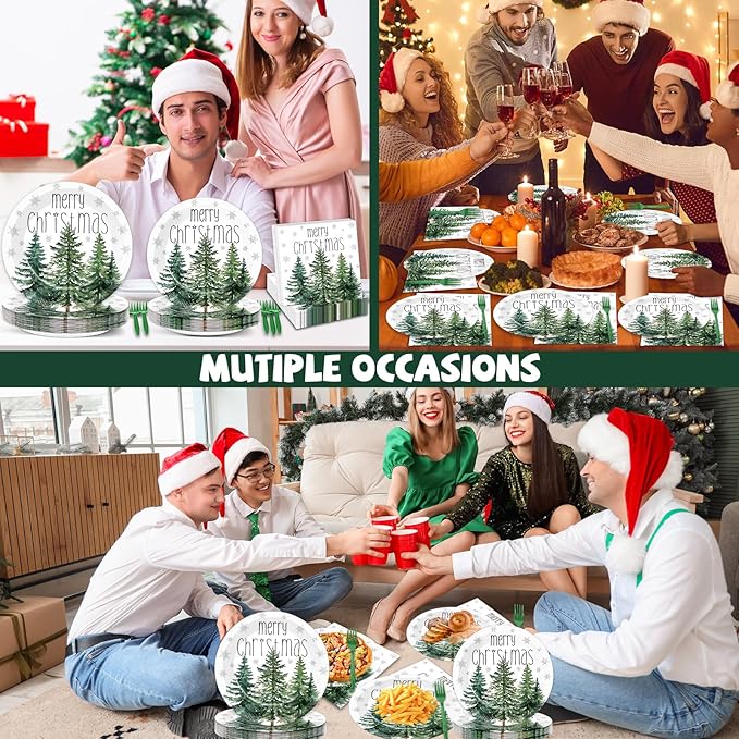 96Pcs Christmas Paper Plates and Napkins for Merry Christmas