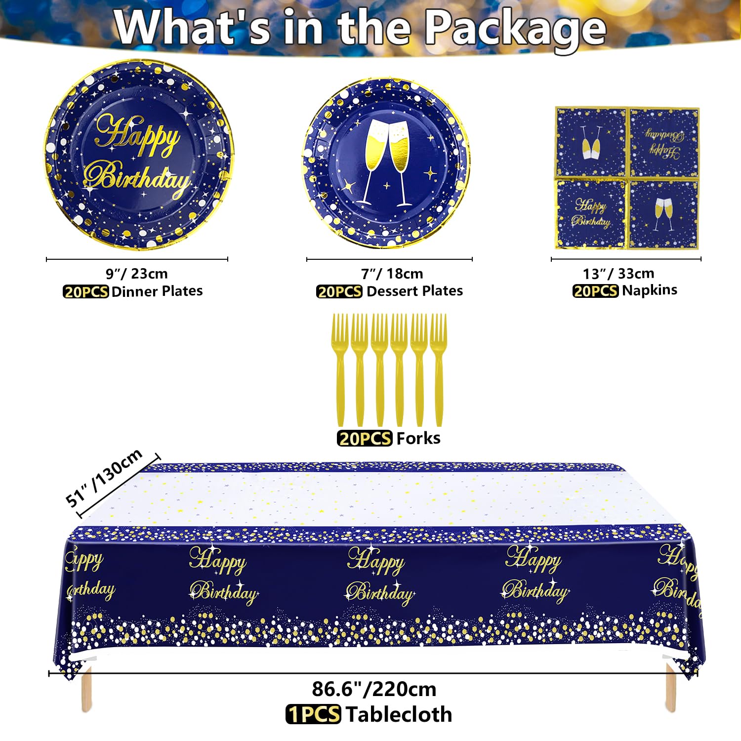 81 Pieces Blue and Gold Party Supplies - Blue and Gold Birthday
