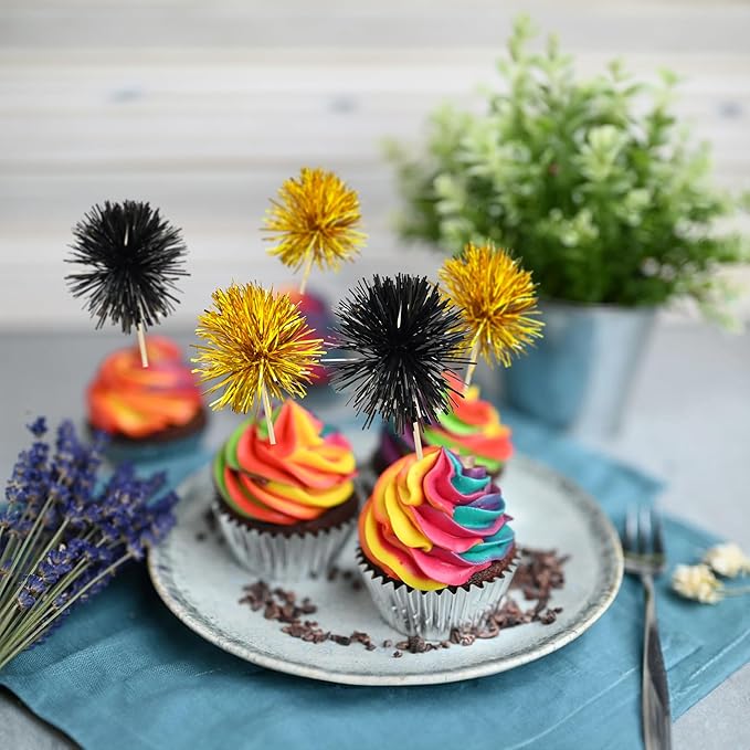 Gyufise 30Pcs Foil Firework Cupcake Toppers Sparkle Tinsel Cake #7