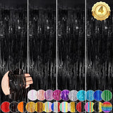 Black Metallic Tinsel Foil Fringe Curtains, 4 Pack 3.3x8.3 Feet Party