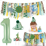 Dinosaur Highchair Banner for First Birthday Party Decorations Green