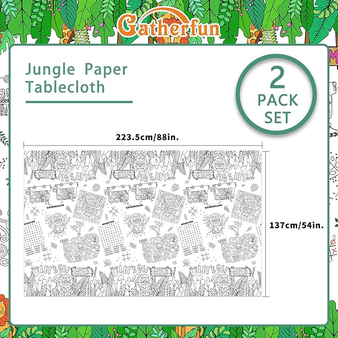 2 Pack Safari Jungle Theme Kids Coloring Paper Tablecloth
