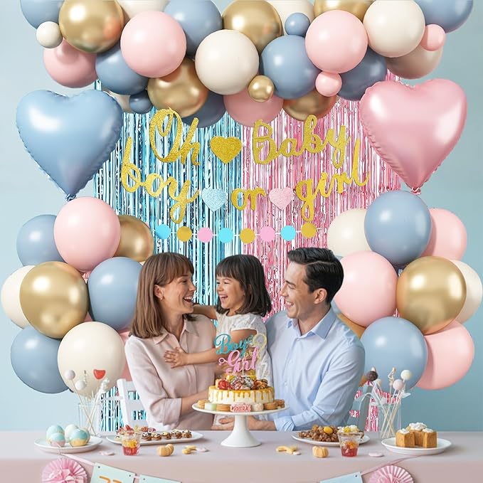 Boy or Girl Gender Reveal Decorations Dusty Pink Blue Sand White