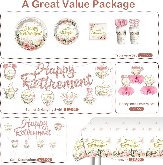 171pcs Floral Retirement Decorations for Women Tableware Set 20