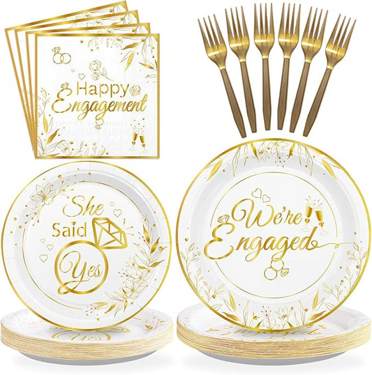 96Pcs Happy Engagement Party Supplies White Gold Diamond Ring Plates