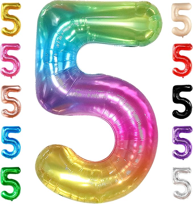 KatchOn, Giant Rainbow 5 Balloon Number - 40 Inch | Number 5 Balloons