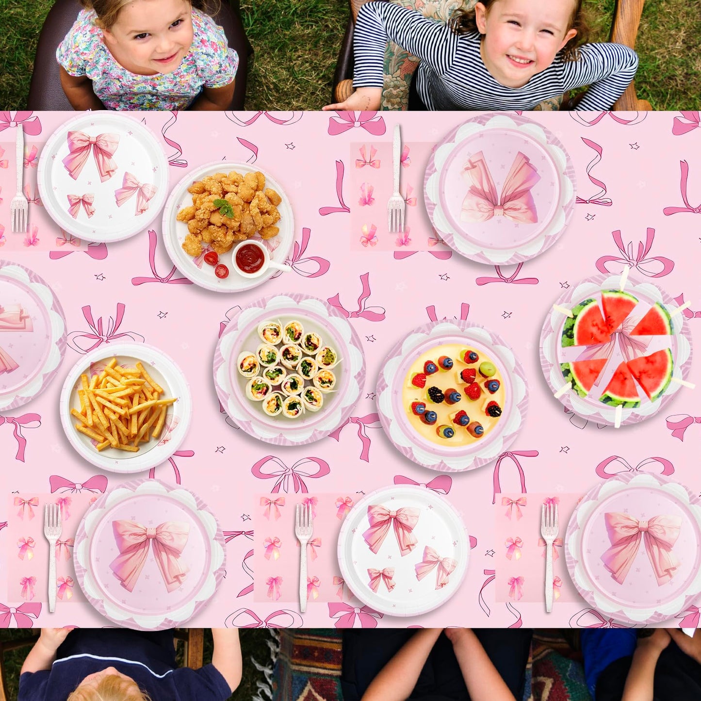 Pink Bow Party Plates and Napkins Supplies - 25 Disposable Plates, 25