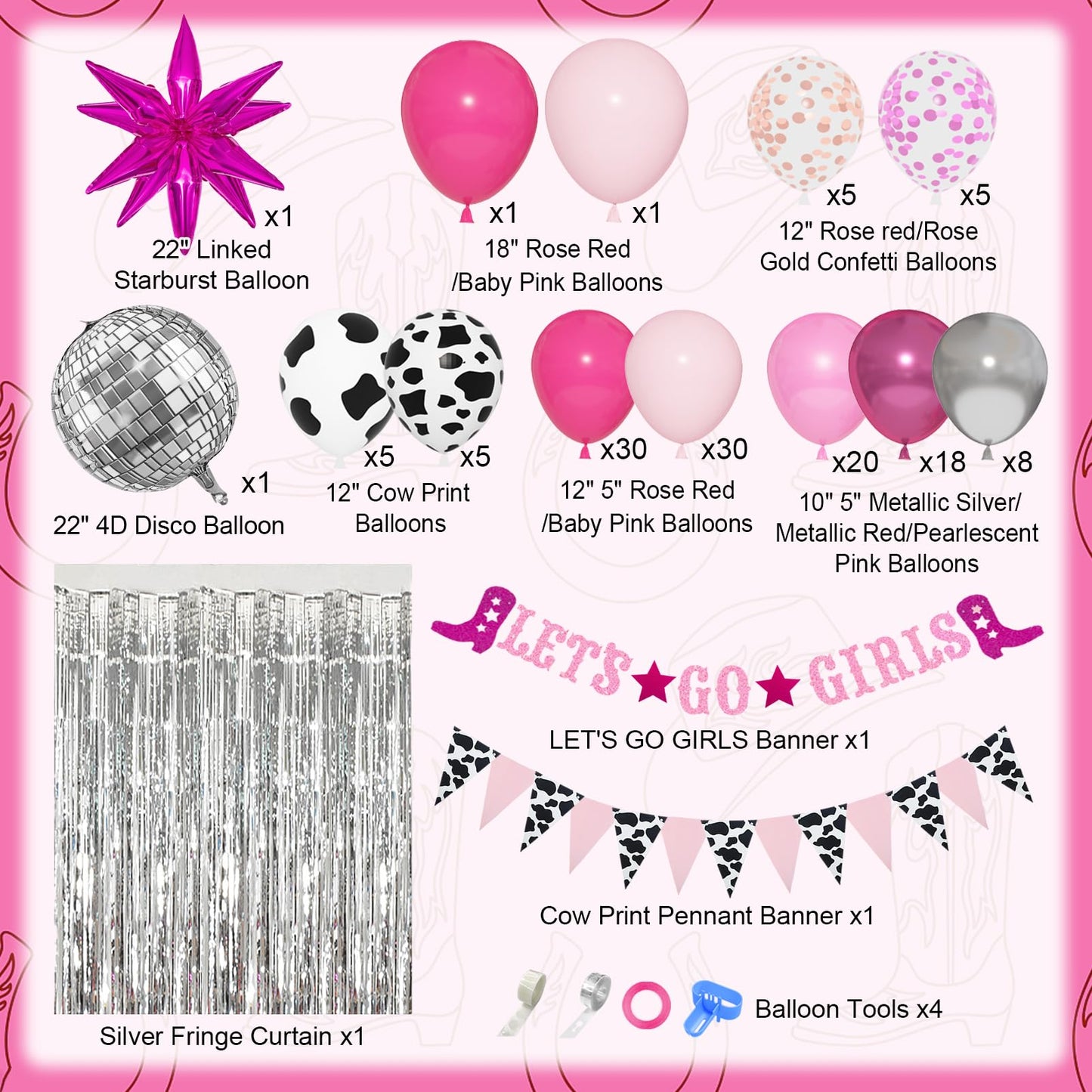 137Pcs Disco Cowgirl Party Decorations, Bachelorette Cowgirl Balloons