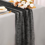 Snowkingdom Black Table Runner, 10FT Sheer Tulle Gauze Metallic Mesh