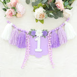 Handmade Wildflower 1st Birthday HighChair Banner Purple White Party
