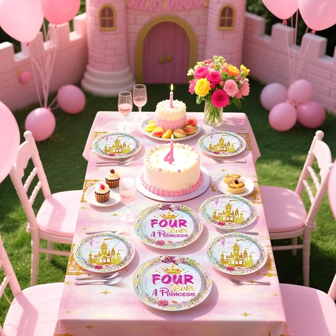 98 Pcs Princess Birthday Party Supplies Four Ever a Princess Plates