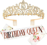 Gold Prom Queen Tiara Crown for Women, Happy Birthday Flower Crown