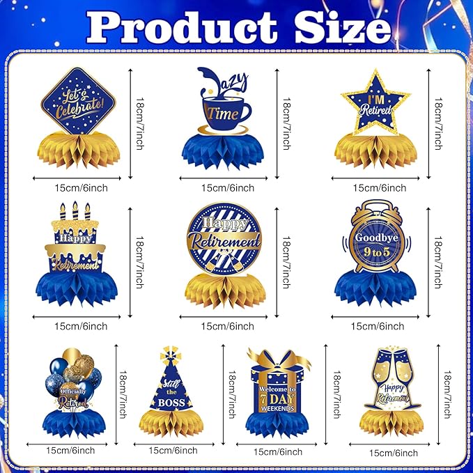 10 Pcs Retirement Party Decorations, Blue Gold Retirement Table