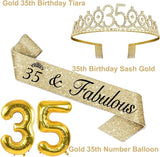 35th Birthday Decorations for Women Gold with 35th Birthday Sash and