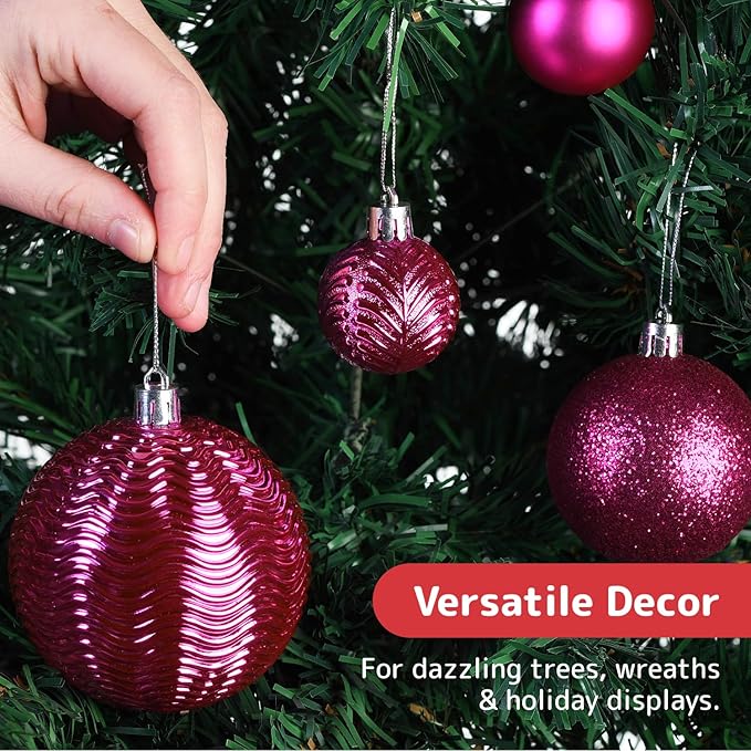 Prextex 36-Pieces Fuchsia Pink Christmas Ornaments Set -